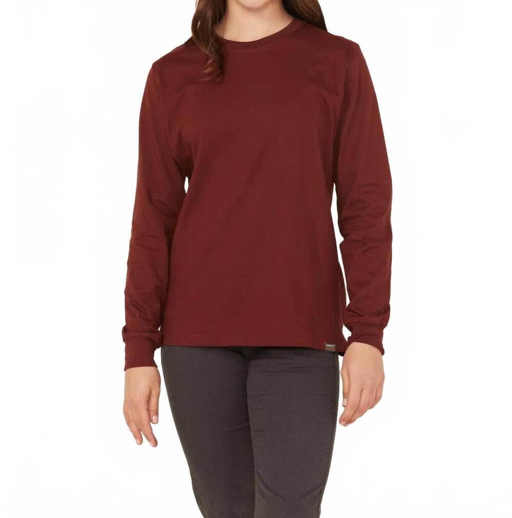 NEW ARIAT rebar cotton strong workshop logo long sleeve graphic tee in madder br